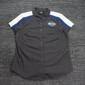 Genuine Harley Davidson Motorclothes Mens Medium Short Sleeve Button Up Gray